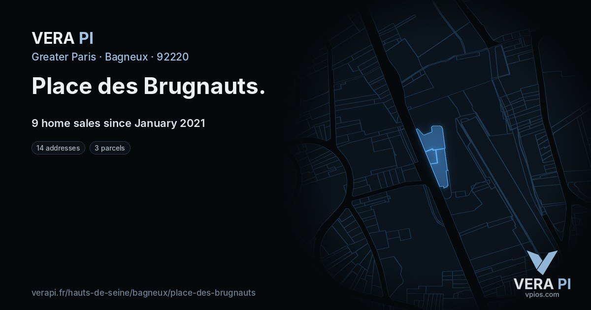 Place des Brugnauts, Bagneux at night – every parcel coloured by the prices around it, the street's own parcels lit