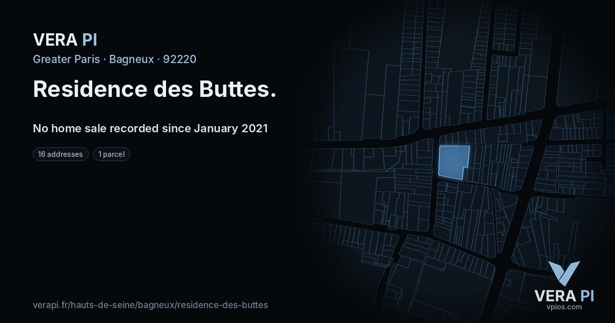 Residence des Buttes, Bagneux at night – every parcel coloured by the prices around it, the street's own parcels lit