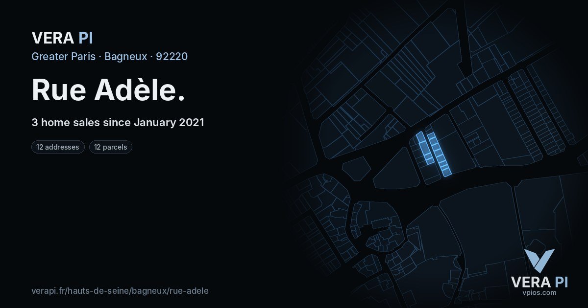 Rue Adèle, Bagneux at night – every parcel coloured by the prices around it, the street's own parcels lit
