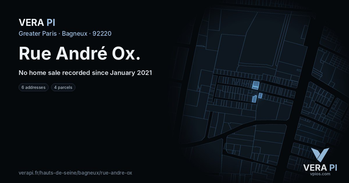 Rue André Ox, Bagneux at night – every parcel coloured by the prices around it, the street's own parcels lit