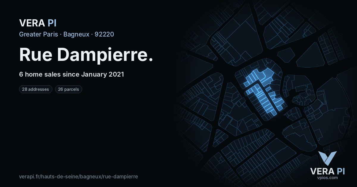 Rue Dampierre, Bagneux at night – every parcel coloured by the prices around it, the street's own parcels lit