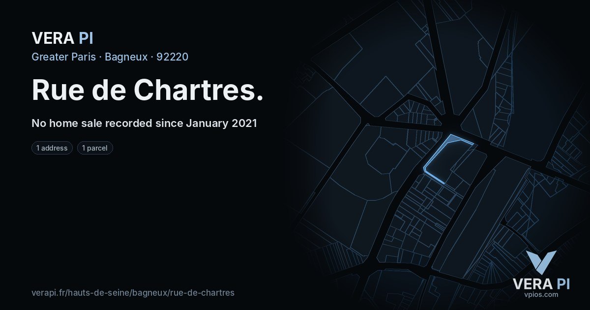 Rue de Chartres, Bagneux at night – every parcel coloured by the prices around it, the street's own parcels lit