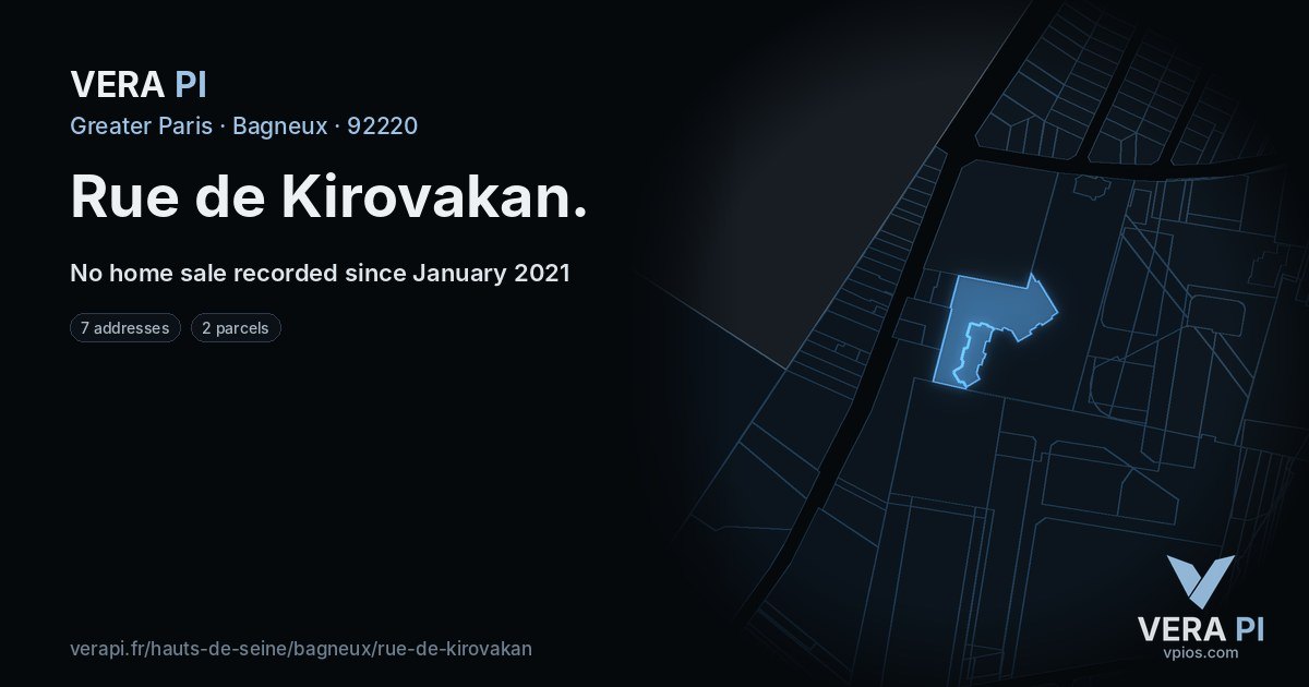 Rue de Kirovakan, Bagneux at night – every parcel coloured by the prices around it, the street's own parcels lit