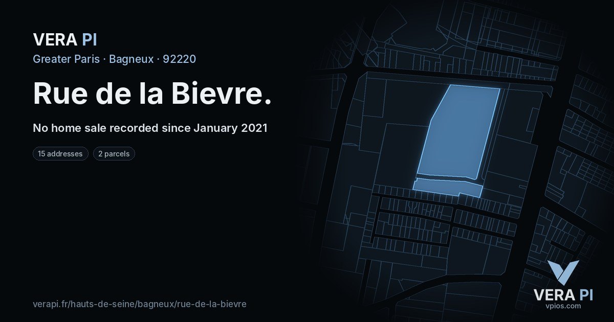 Rue de la Bievre, Bagneux at night – every parcel coloured by the prices around it, the street's own parcels lit