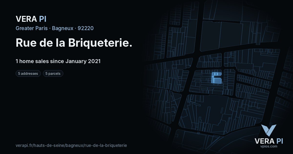 Rue de la Briqueterie, Bagneux at night – every parcel coloured by the prices around it, the street's own parcels lit