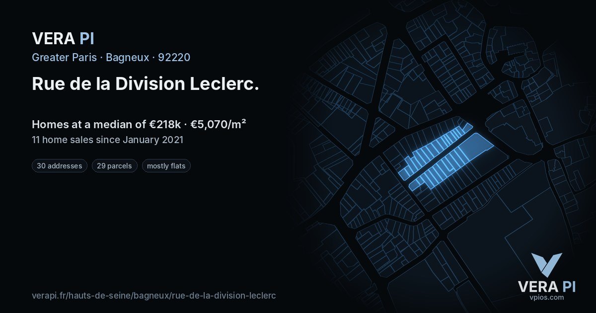 Rue de la Division Leclerc, Bagneux at night – every parcel coloured by the prices around it, the street's own parcels lit