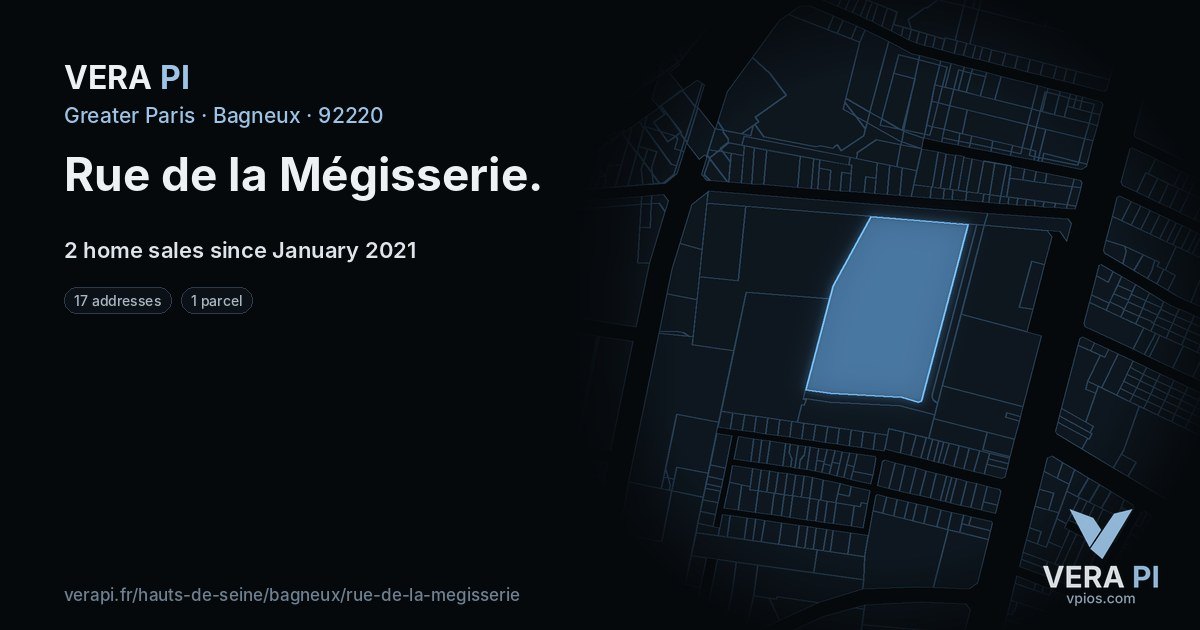 Rue de la Mégisserie, Bagneux at night – every parcel coloured by the prices around it, the street's own parcels lit