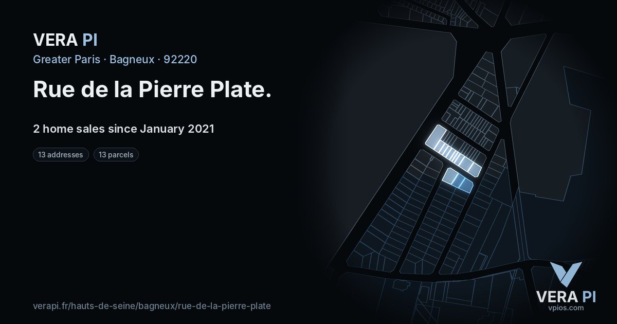 Rue de la Pierre Plate, Bagneux at night – every parcel coloured by the prices around it, the street's own parcels lit