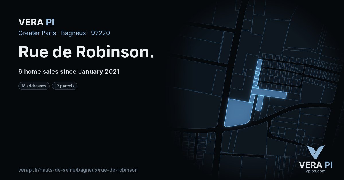 Rue de Robinson, Bagneux at night – every parcel coloured by the prices around it, the street's own parcels lit
