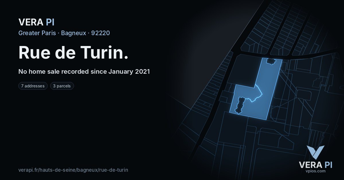 Rue de Turin, Bagneux at night – every parcel coloured by the prices around it, the street's own parcels lit