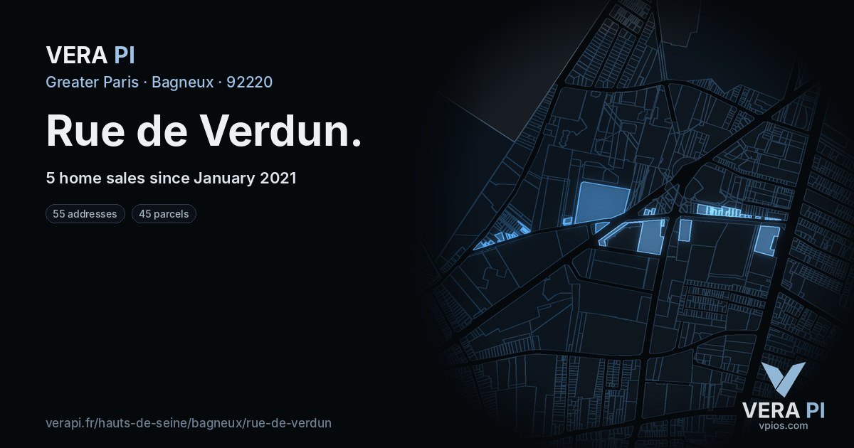 Rue de Verdun, Bagneux at night – every parcel coloured by the prices around it, the street's own parcels lit