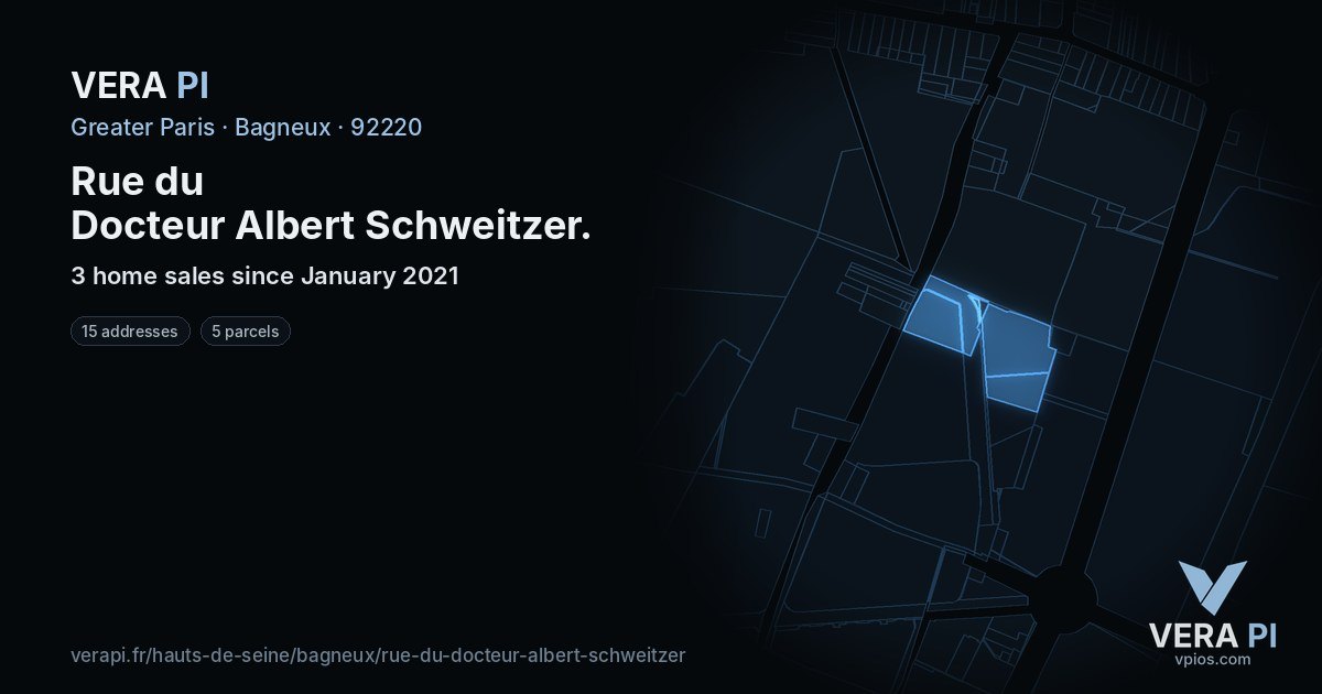 Rue du Docteur Albert Schweitzer, Bagneux at night – every parcel coloured by the prices around it, the street's own parcels lit