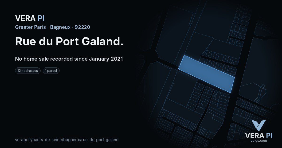 Rue du Port Galand, Bagneux at night – every parcel coloured by the prices around it, the street's own parcels lit