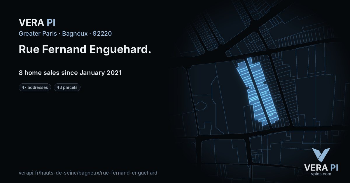 Rue Fernand Enguehard, Bagneux at night – every parcel coloured by the prices around it, the street's own parcels lit