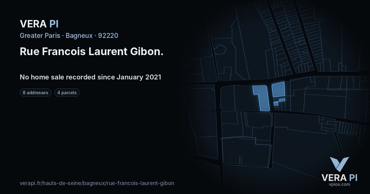 Rue Francois Laurent Gibon, Bagneux at night – every parcel coloured by the prices around it, the street's own parcels lit
