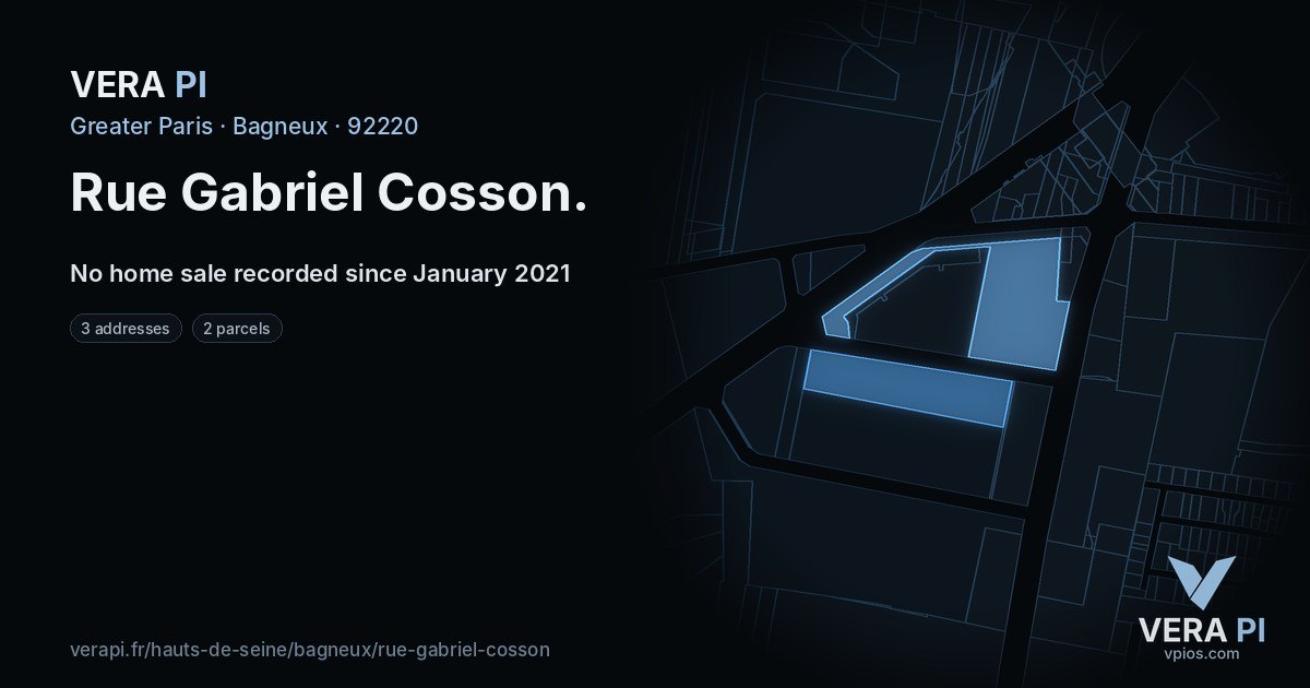 Rue Gabriel Cosson, Bagneux at night – every parcel coloured by the prices around it, the street's own parcels lit