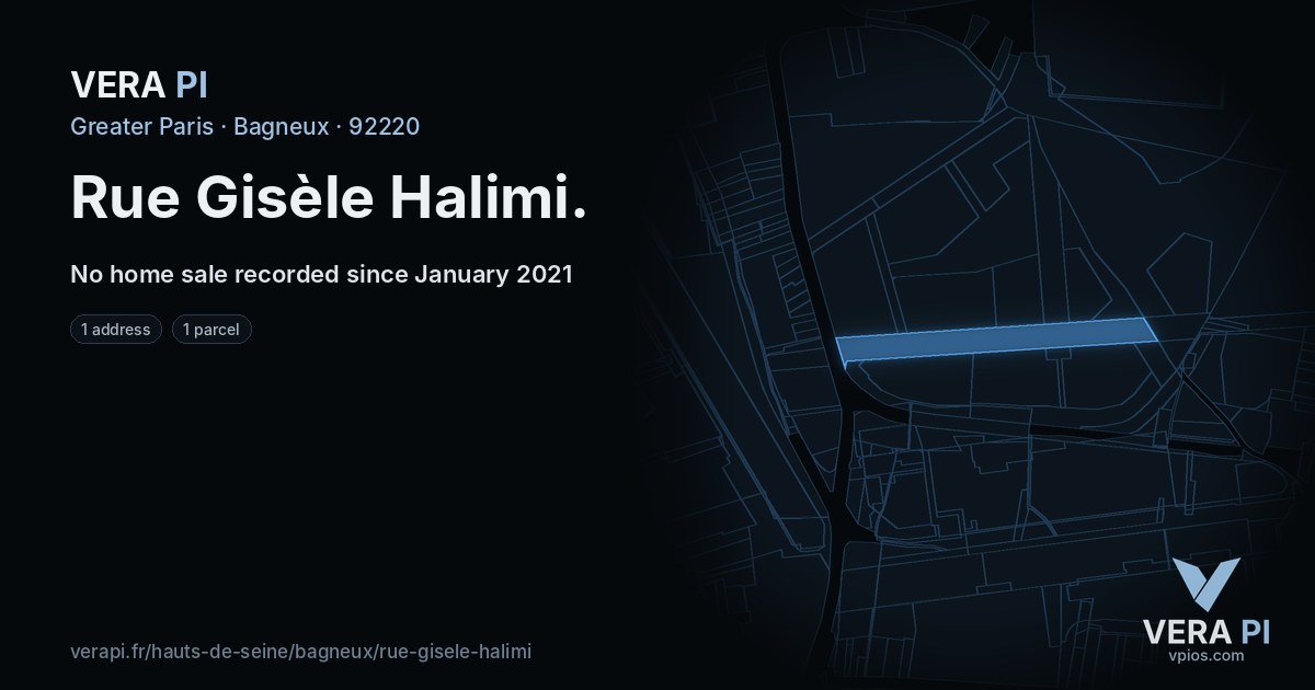 Rue Gisèle Halimi, Bagneux at night – every parcel coloured by the prices around it, the street's own parcels lit