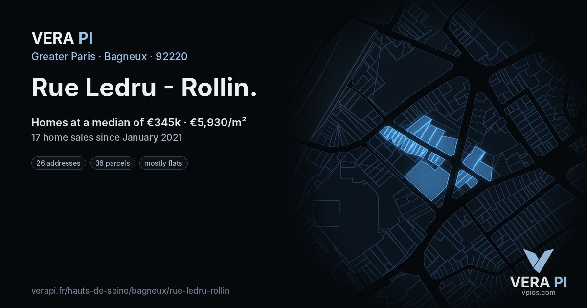 Rue Ledru - Rollin, Bagneux at night – every parcel coloured by the prices around it, the street's own parcels lit