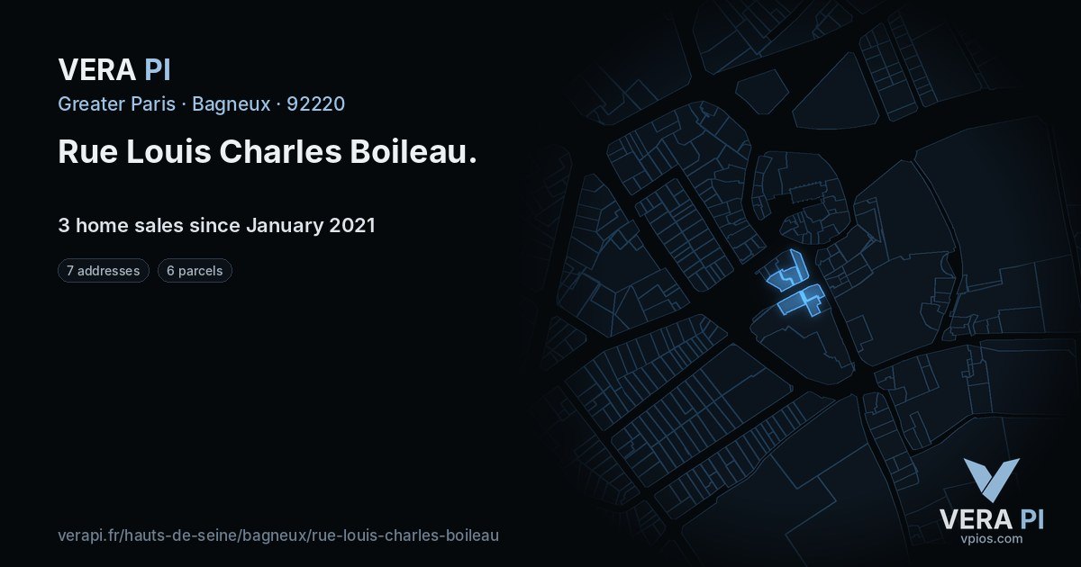 Rue Louis Charles Boileau, Bagneux at night – every parcel coloured by the prices around it, the street's own parcels lit