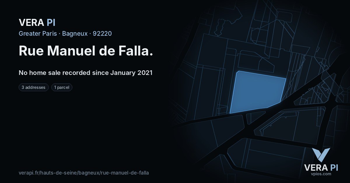 Rue Manuel de Falla, Bagneux at night – every parcel coloured by the prices around it, the street's own parcels lit