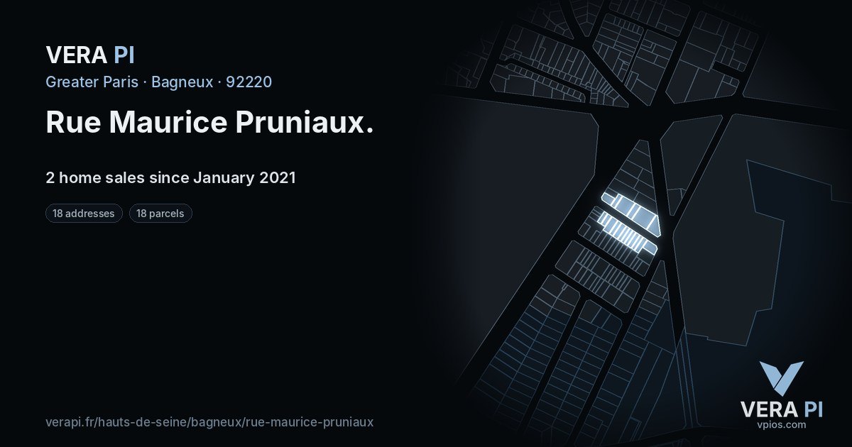 Rue Maurice Pruniaux, Bagneux at night – every parcel coloured by the prices around it, the street's own parcels lit