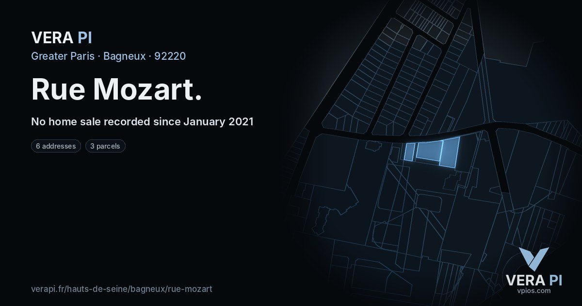 Rue Mozart, Bagneux at night – every parcel coloured by the prices around it, the street's own parcels lit
