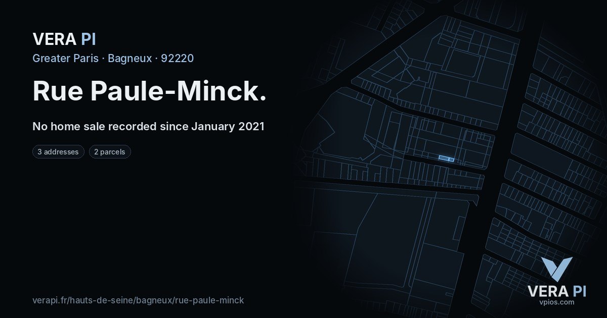 Rue Paule-Minck, Bagneux at night – every parcel coloured by the prices around it, the street's own parcels lit