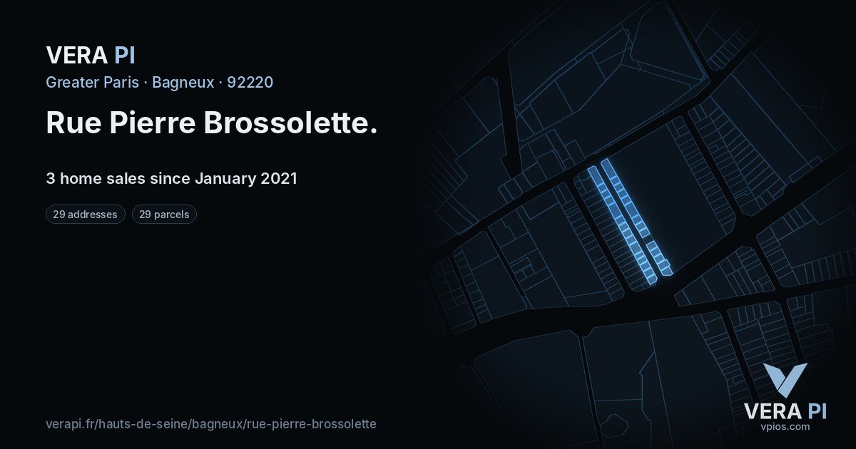 Rue Pierre Brossolette, Bagneux at night – every parcel coloured by the prices around it, the street's own parcels lit