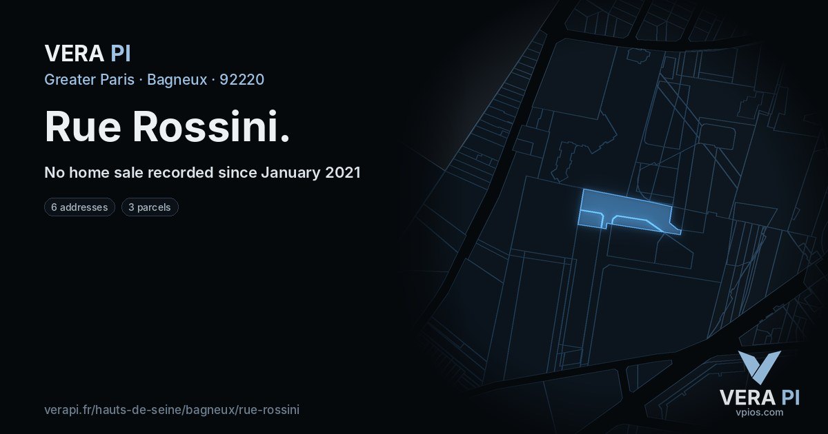 Rue Rossini, Bagneux at night – every parcel coloured by the prices around it, the street's own parcels lit