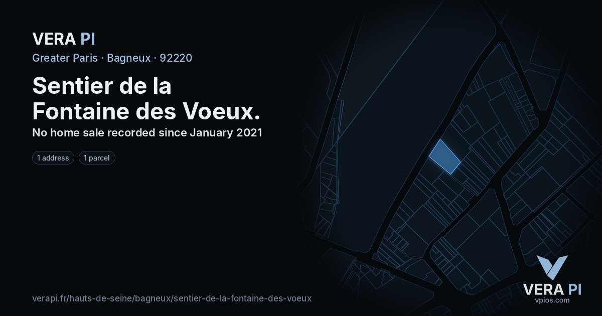 Sentier de la Fontaine des Voeux, Bagneux at night – every parcel coloured by the prices around it, the street's own parcels lit