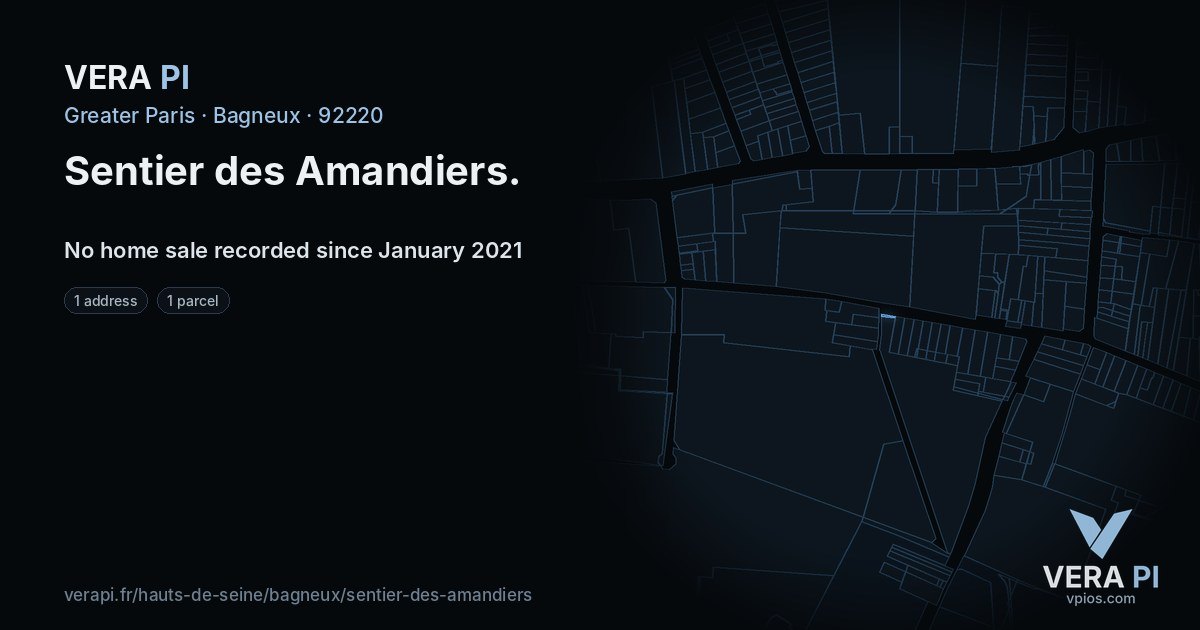 Sentier des Amandiers, Bagneux at night – every parcel coloured by the prices around it, the street's own parcels lit