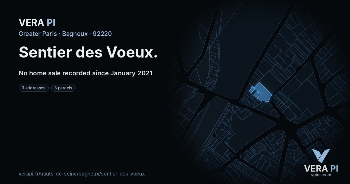 Sentier des Voeux, Bagneux at night – every parcel coloured by the prices around it, the street's own parcels lit
