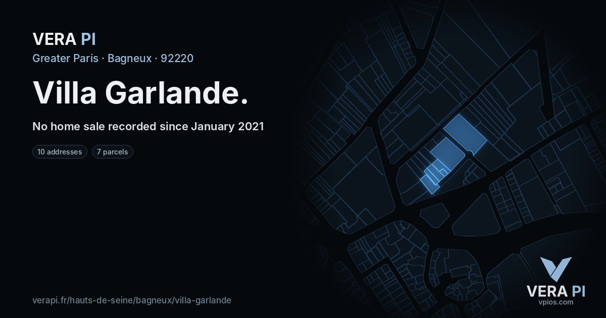 Villa Garlande, Bagneux at night – every parcel coloured by the prices around it, the street's own parcels lit