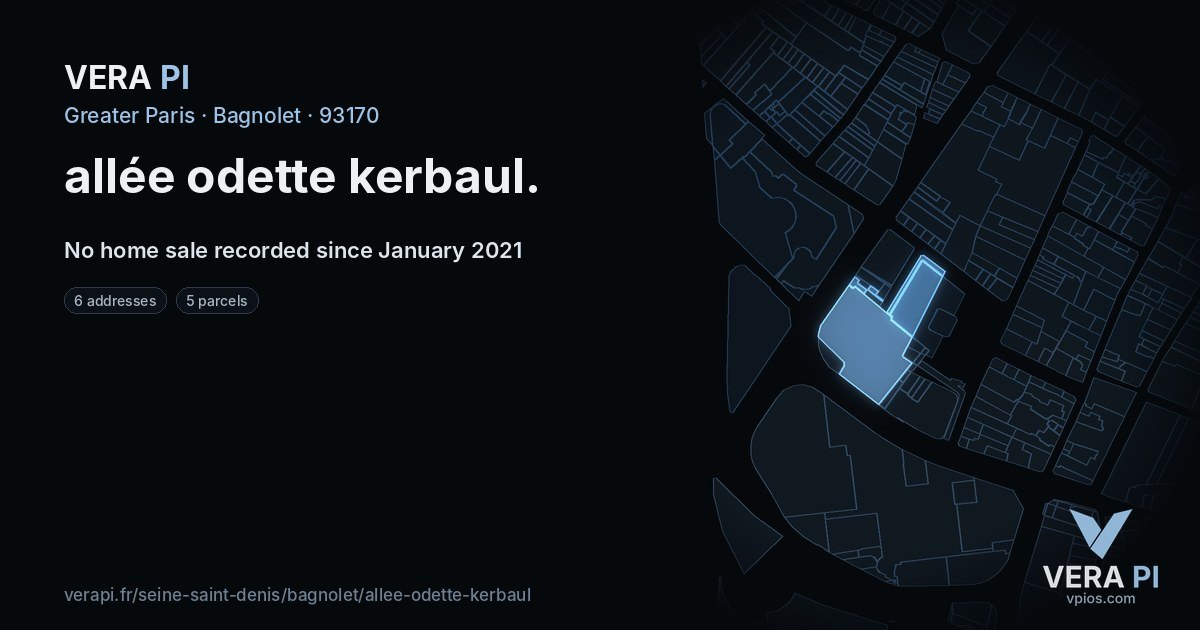 allée odette kerbaul, Bagnolet at night – every parcel coloured by the prices around it, the street's own parcels lit