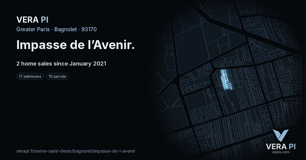 Impasse de l’Avenir, Bagnolet at night – every parcel coloured by the prices around it, the street's own parcels lit