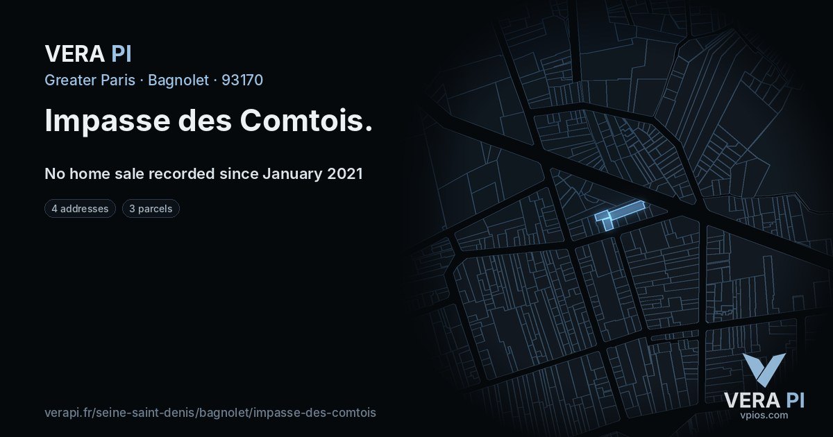 Impasse des Comtois, Bagnolet at night – every parcel coloured by the prices around it, the street's own parcels lit