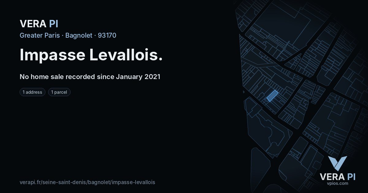 Impasse Levallois, Bagnolet at night – every parcel coloured by the prices around it, the street's own parcels lit