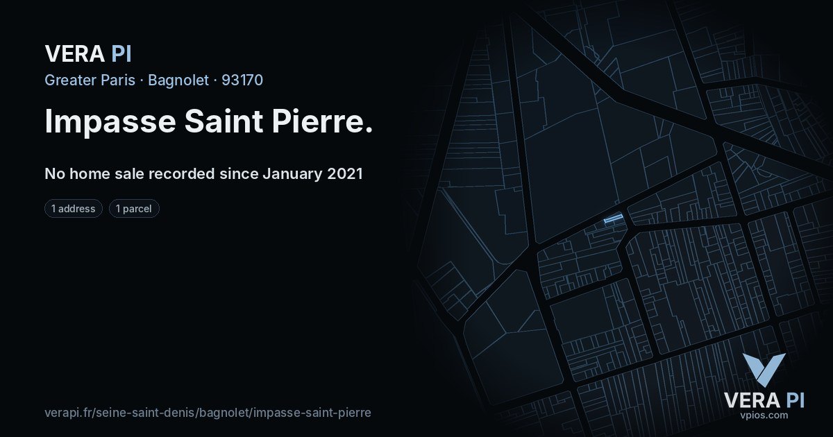 Impasse Saint Pierre, Bagnolet at night – every parcel coloured by the prices around it, the street's own parcels lit