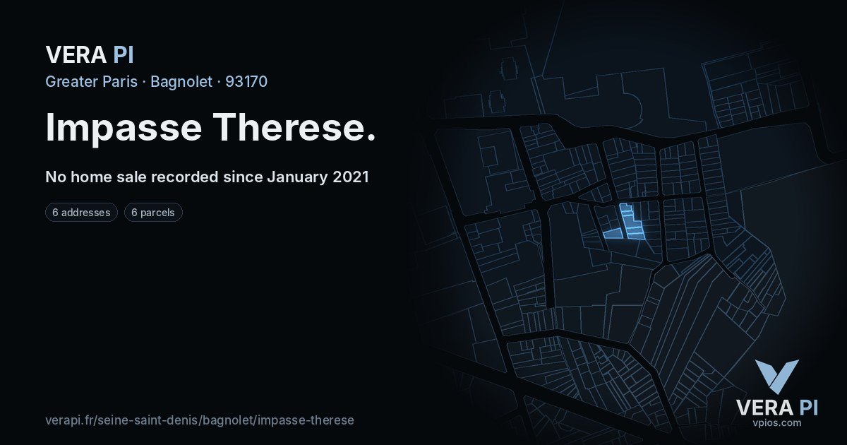 Impasse Therese, Bagnolet at night – every parcel coloured by the prices around it, the street's own parcels lit