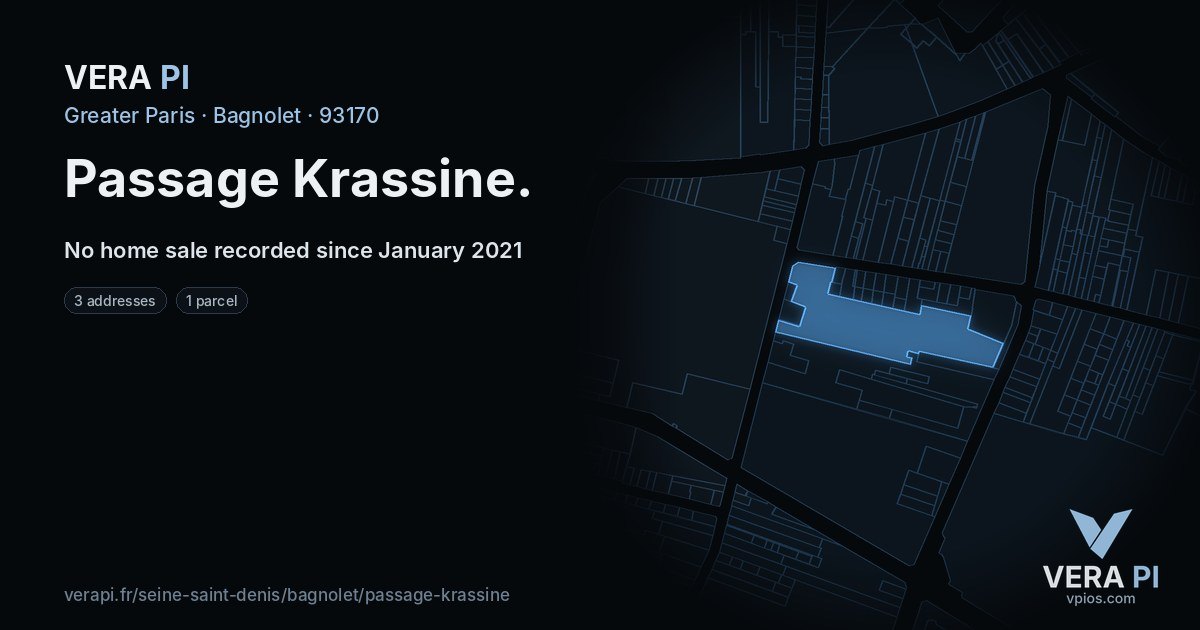 Passage Krassine, Bagnolet at night – every parcel coloured by the prices around it, the street's own parcels lit