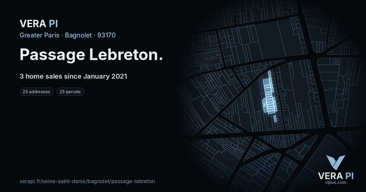 Passage Lebreton, Bagnolet at night – every parcel coloured by the prices around it, the street's own parcels lit