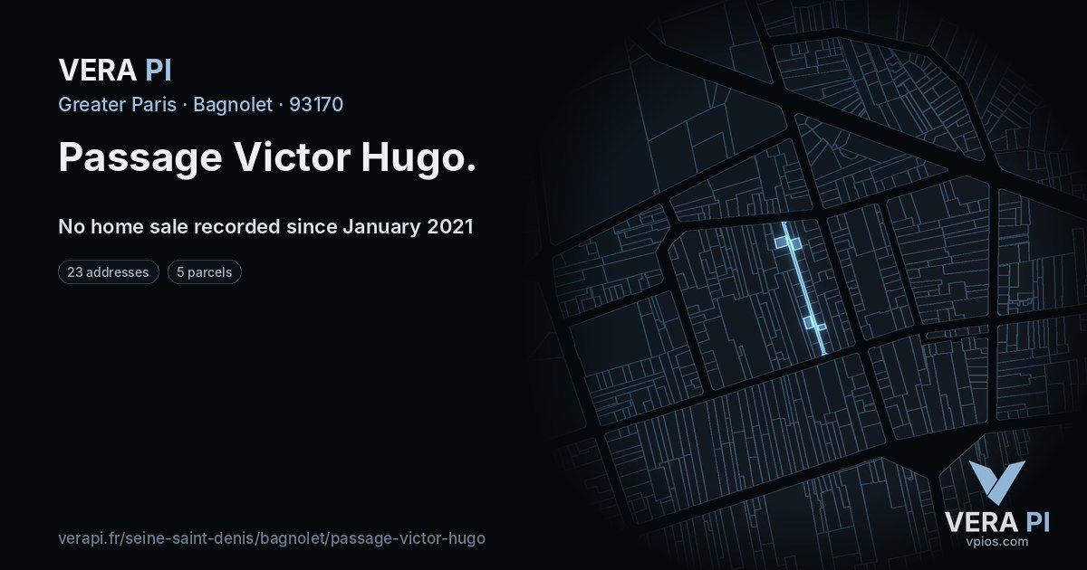 Passage Victor Hugo, Bagnolet at night – every parcel coloured by the prices around it, the street's own parcels lit