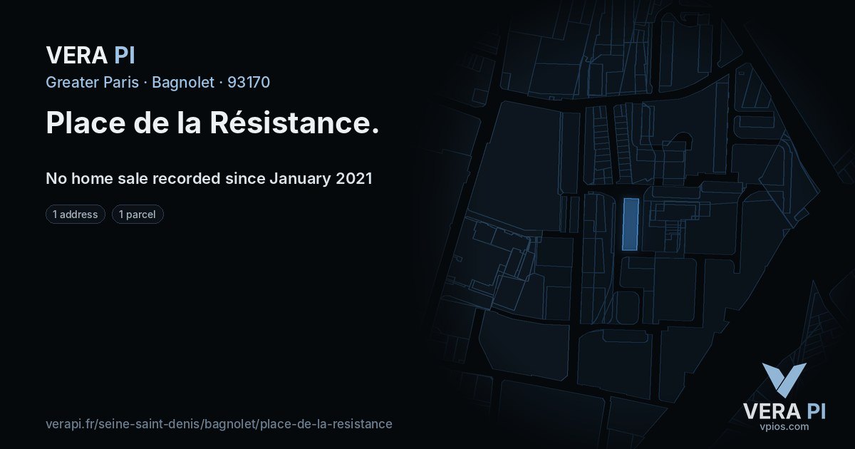 Place de la Résistance, Bagnolet at night – every parcel coloured by the prices around it, the street's own parcels lit