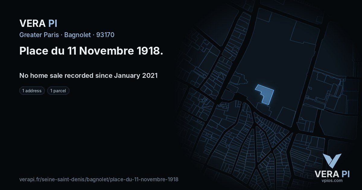 Place du 11 Novembre 1918, Bagnolet at night – every parcel coloured by the prices around it, the street's own parcels lit