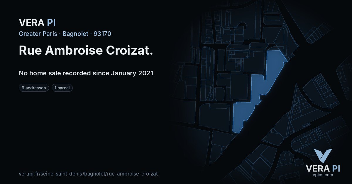 Rue Ambroise Croizat, Bagnolet at night – every parcel coloured by the prices around it, the street's own parcels lit