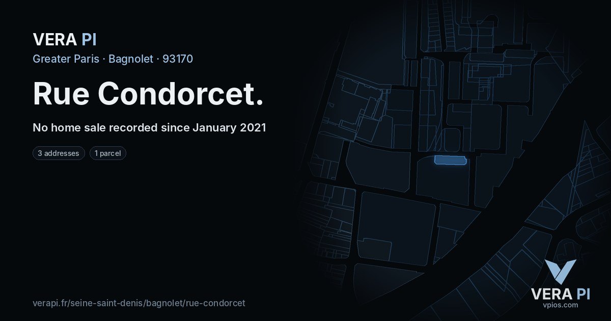 Rue Condorcet, Bagnolet at night – every parcel coloured by the prices around it, the street's own parcels lit
