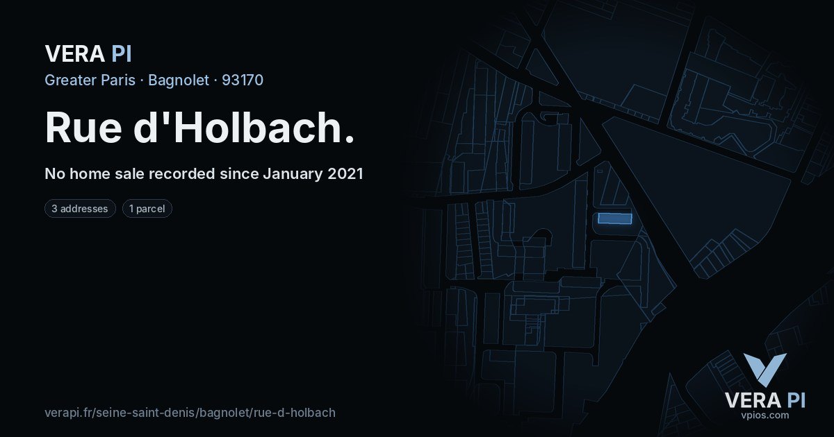 Rue d'Holbach, Bagnolet at night – every parcel coloured by the prices around it, the street's own parcels lit