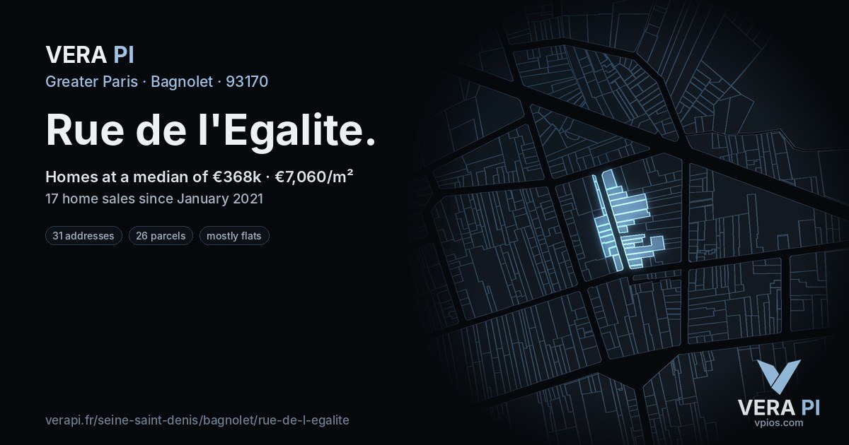 Rue de l'Egalite, Bagnolet at night – every parcel coloured by the prices around it, the street's own parcels lit