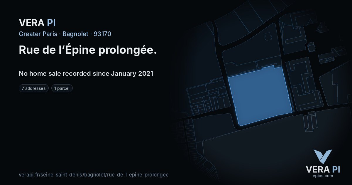 Rue de l’Épine prolongée, Bagnolet at night – every parcel coloured by the prices around it, the street's own parcels lit