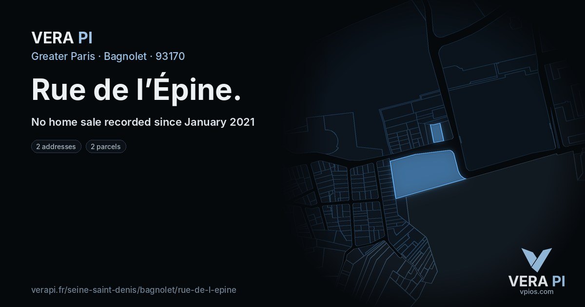 Rue de l’Épine, Bagnolet at night – every parcel coloured by the prices around it, the street's own parcels lit